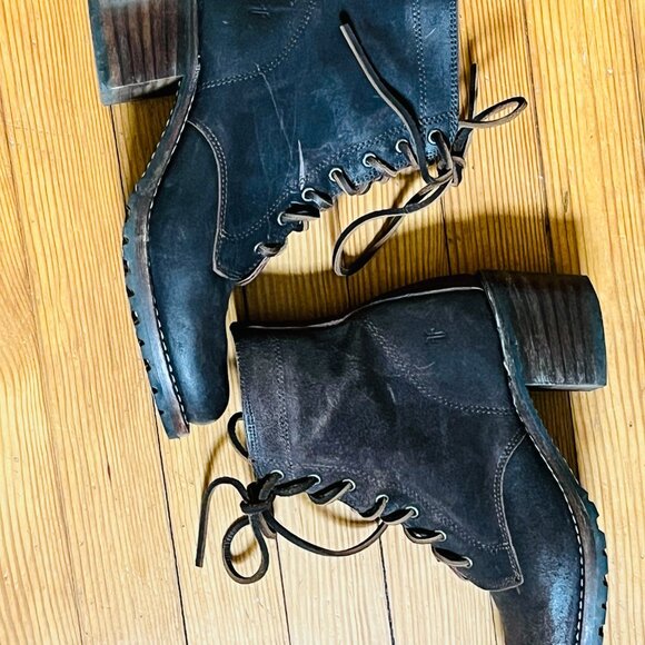 Frye Sabrina 6G Dark Brown Lace Up Combat Boots 9 - Picture 7 of 8